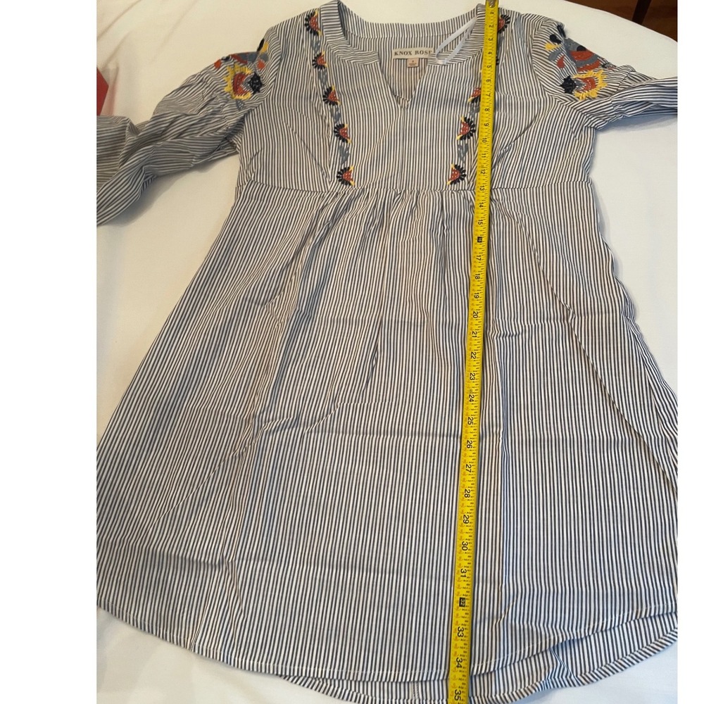 Knox Rose Women's Striped Embroidered Floral 3/4 Sleeve Babydoll Tunic Top|Dress - Picture 13 of 13